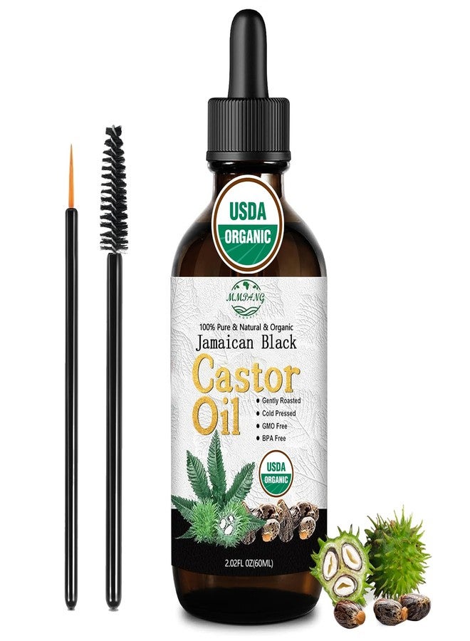MMPANG Jamaican Black Castor Oil - USDA Certified 100% Organic Jamaica Oils for Hair Growth Cold Pressed, Hexane-Free, Glass Bottle Dropper & Dual Brush, Thicker Eyelashes, Brows & Scalp Care, 2oz - Image 1